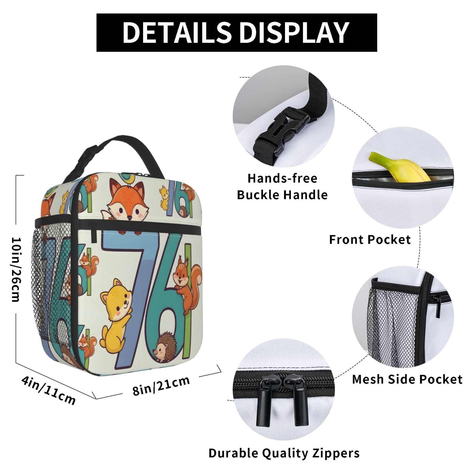 Lunch Bag For Women Men Insulated Portable Lunch Box Bento Box Office Picnic Travel Cooler Bag 76 Cute Seamless Pattern
