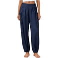 thumbnail image 2 of Favoffer Women Linen Wide Leg Pants Elastic Waist Full Length Pants Side Pocket Breathable Slacks Loose Casual Bottoms for Travel Home Outdoor, 2 of 7