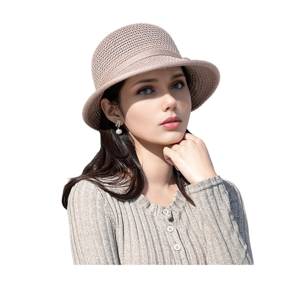 bestolf Women Basin Hat Flower Bow Decor Wide Brim Summer Bucket Hat Face-Slimming Travel Beach Hat Headwear