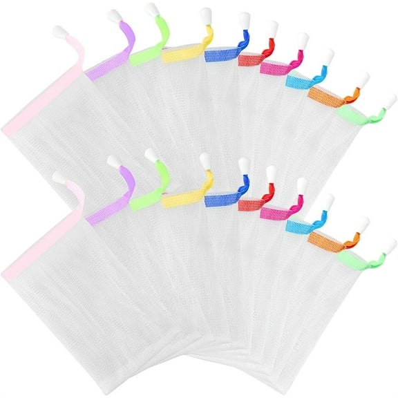 20 PCS Exfoliating Mesh Soap Bag, Handmade Soap Foame Mesh Sack, Soap Saver Pouch, Soap Net Bags with Drawstring for Body Cleaning and Drying Tool, Assorted Colors, 5.9x3.5inches
