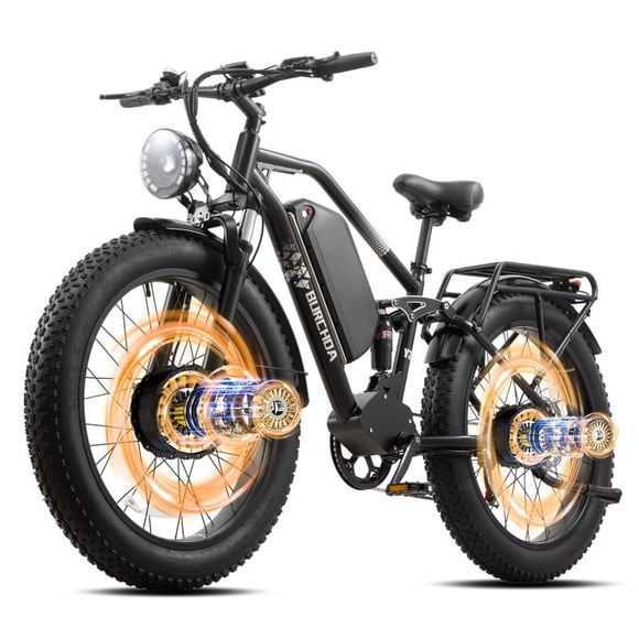 Electric Bike for Adults 5000W Dual Motor AWD 40MPH 210Nm Torque 52V 30Ah 90 Miles 26" Fat Tire Off Road E Mountain Bike Full Suspension Dual Hydraulic Brakes UL2849 Electric Bicycles