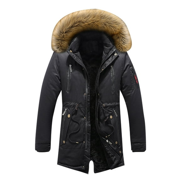 Vedolay Parka Jackets Coat for Men Warm Jackets Parka Outwear Solid Color Coat Jackets Black,L
