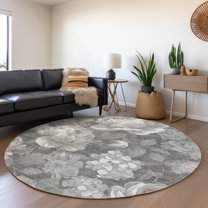 Addison Rugs Chantille Indoor/Outdoor Transitional Floral Gray Washable Round Rug, 8' x 8'