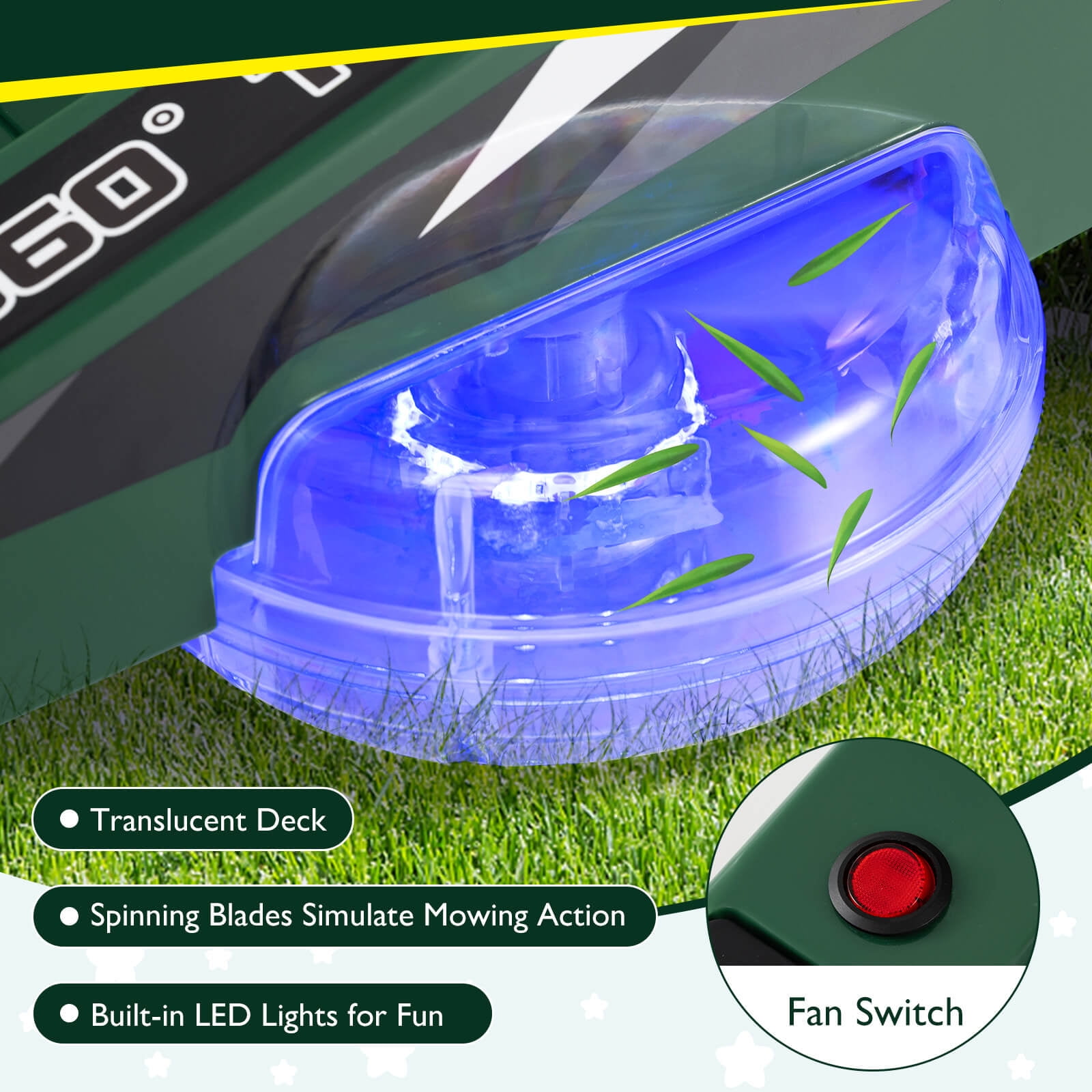 Costway 12V Ride on Lawn Mower with Dual Control Sticks LED Lights Twist Turn for Aged 3-8 Green