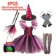 thumbnail image 3 of Disfraz de bruja de Halloween para niños y niñas, tutú de bruja, vestido hasta la rodilla con sombrero, escoba, vestido de carnaval, ropa de malla, 3 of 5