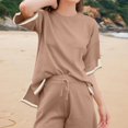 thumbnail image 5 of qolati Two Piece Sets for Women Summer Lounge Set Casual Short Sleeve Pullover Top Matching Shorts 2 Piece Beach Vacation Outfits, 5 of 8
