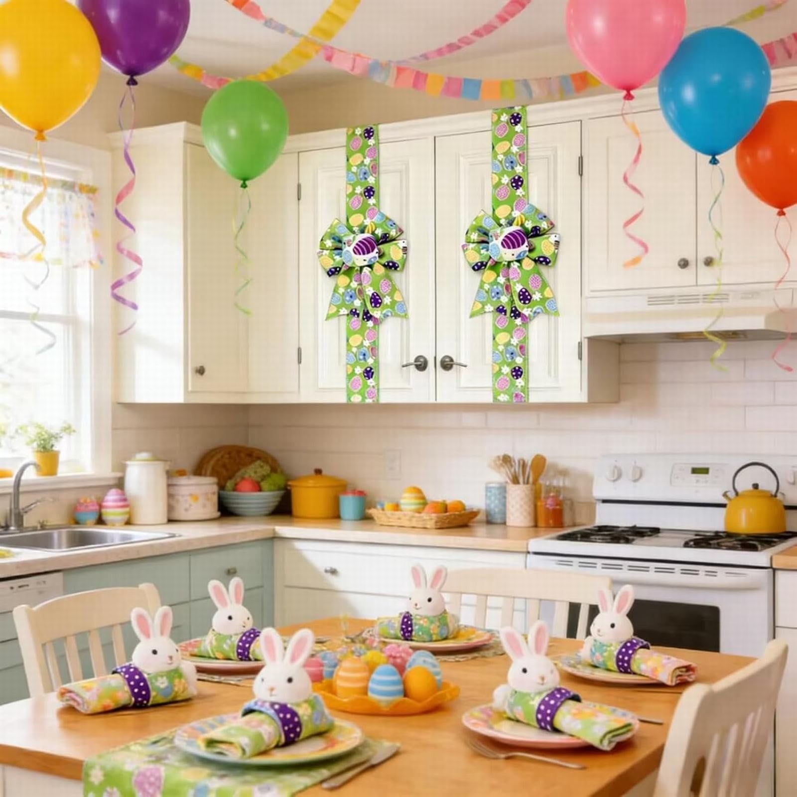 Gnwei Easter Bows Easter Decorations, 6 Pcs Pastel Easter Eggs Cabinet Bows, Easter Cabinet Ribbon Bows for Window & Kitchen Decorations, Spring Bunny Day Party Supplies