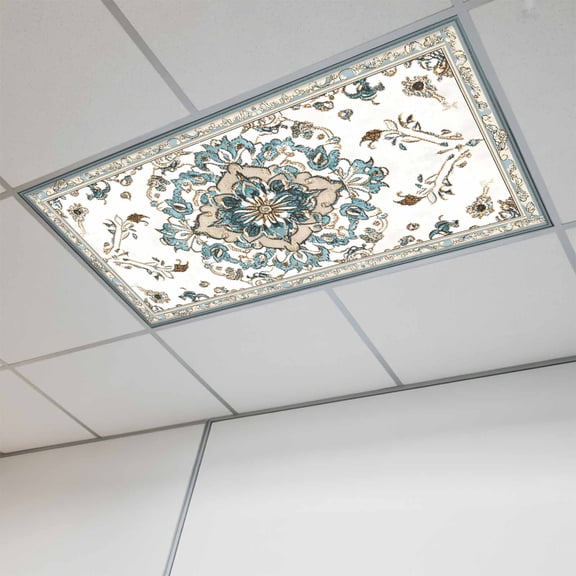 1 Pcs Boho Fluorescent Light Covers Retro Blue Floral Vintage Flower Magnetic Light Covers for Ceiling Lights 4 x 2 ft Drop Ceiling Lights Cover Shade for Office, Home, Hospital