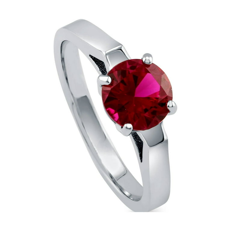 BERRICLE Rhodium Plated Sterling Silver Simulated Ruby Round Cubic