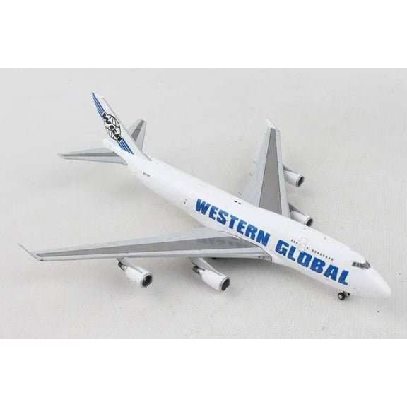 Boeing 747-400F Commercial Aircraft "Western Global" White with Blue Tail Stripes 1/400 Diecast Model Airplane by GeminiJets