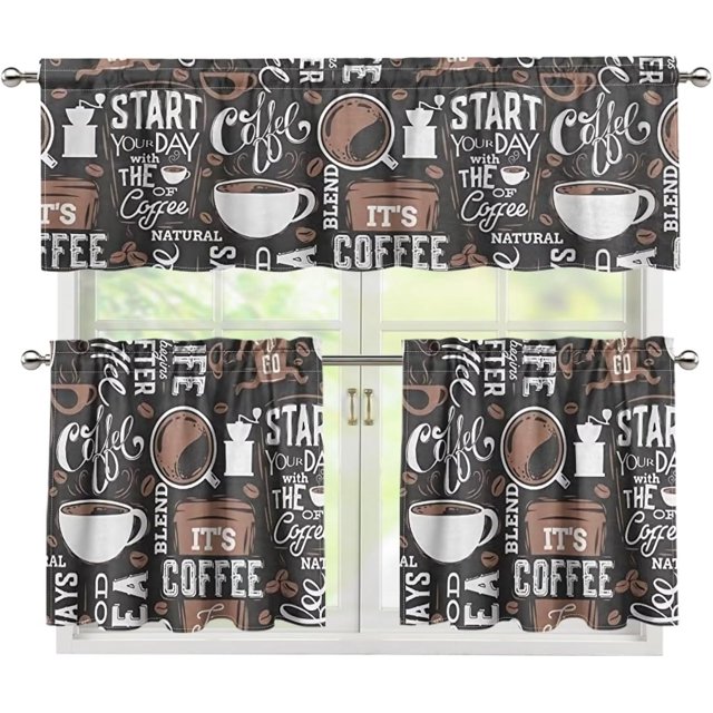 Coffee Kitchen Curtains Window Curtains and Valances Set Farmhouse Short Tier Curtain for Kitchen Small Kitchen Decoration