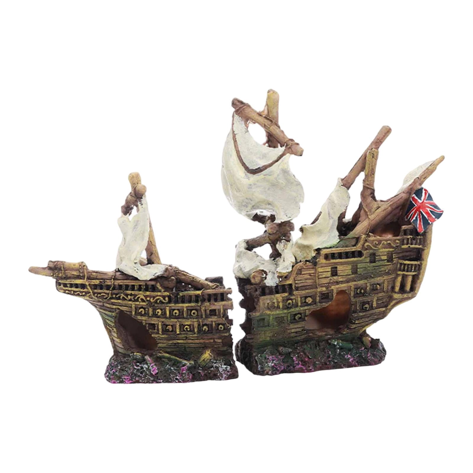 Bvdfgk Aquarium Ornament Wreck Hideout Ship Accessory Sunken Ship Resin for Fish Shrimp Style B