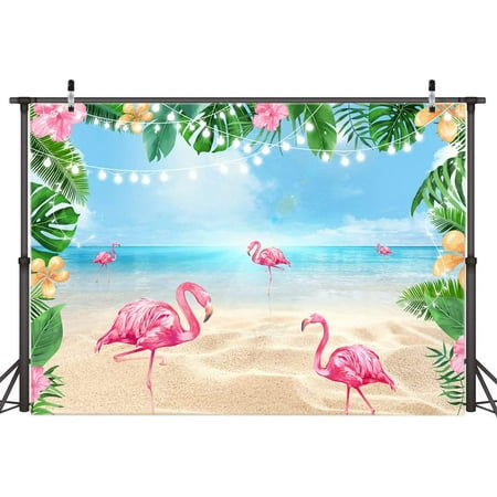 Image of 7X5FT Summer Flamingo Party Backdrop Hawaiian Tropical Beach Photography Backdrop Floral Flamingo Birthday Baby Shower Decorations Photo Studio Props 12-450