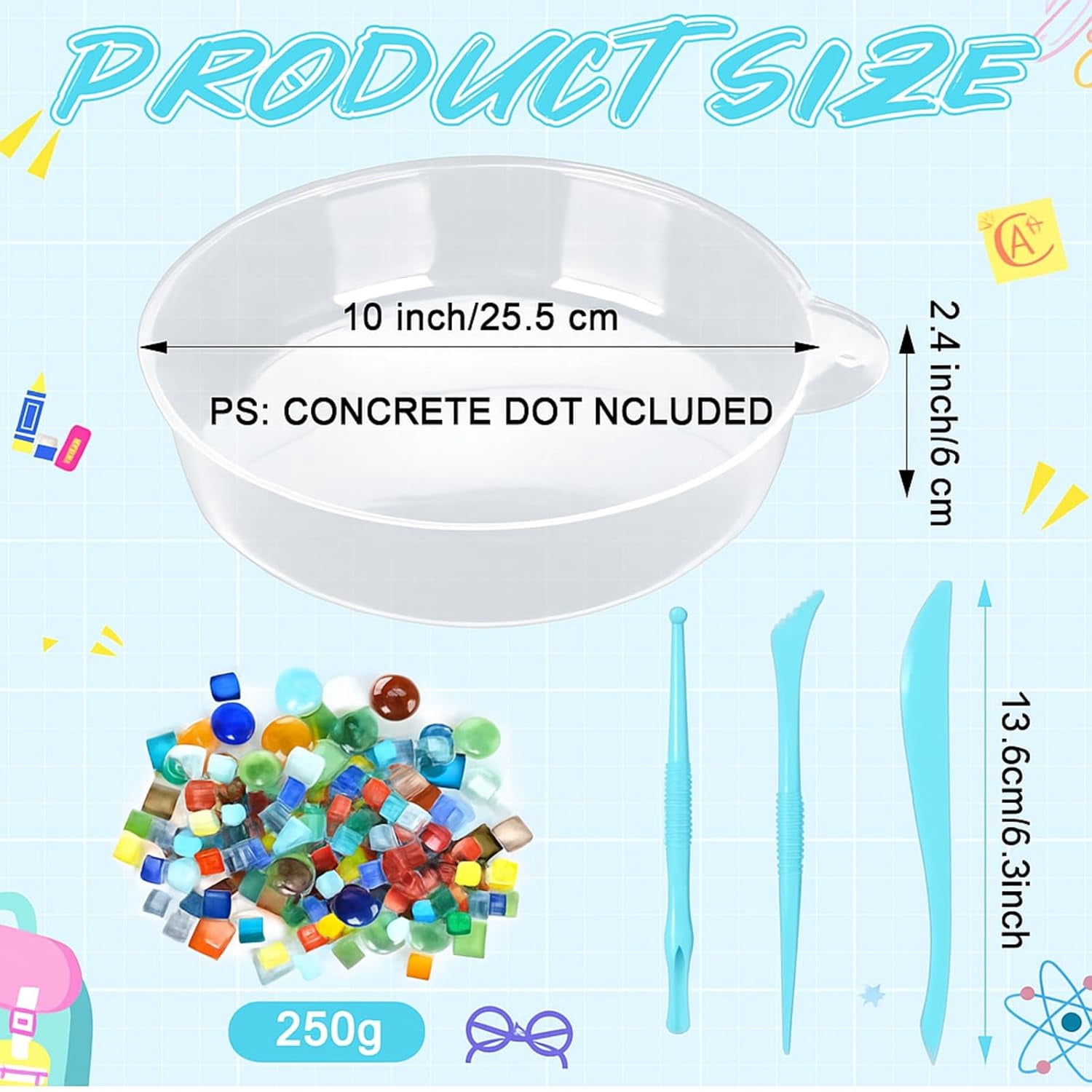 24 Pcs Stepping Stone Kit Includes Round Concrete Mold, Mosaic Tiles and Carving Tools, DIY Craft Handmade Stepping Stone Kit for Kids, Family, Garden Outdoor Decor (No Concrete Mix)