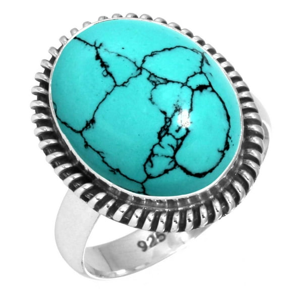 925 Silver Ring For Women - Girls Blue Turquoise Stone Silver Ring Size 10.5 December Birthstone Hand Made Silver Ring Size 10.5 Gift For Mother On Friendship Day 925 Gemstone Silver Jewelry