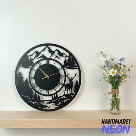 Handmadetneonsign Mountain Deer Metal Wall Clock, Home Wall Decor, Hunter Gift