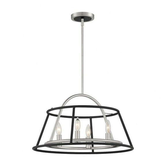 Contemporary Farmhouse Four Light Chandelier in Satin Nickel Black Finish Bailey Street Home 79-Bel-4534012