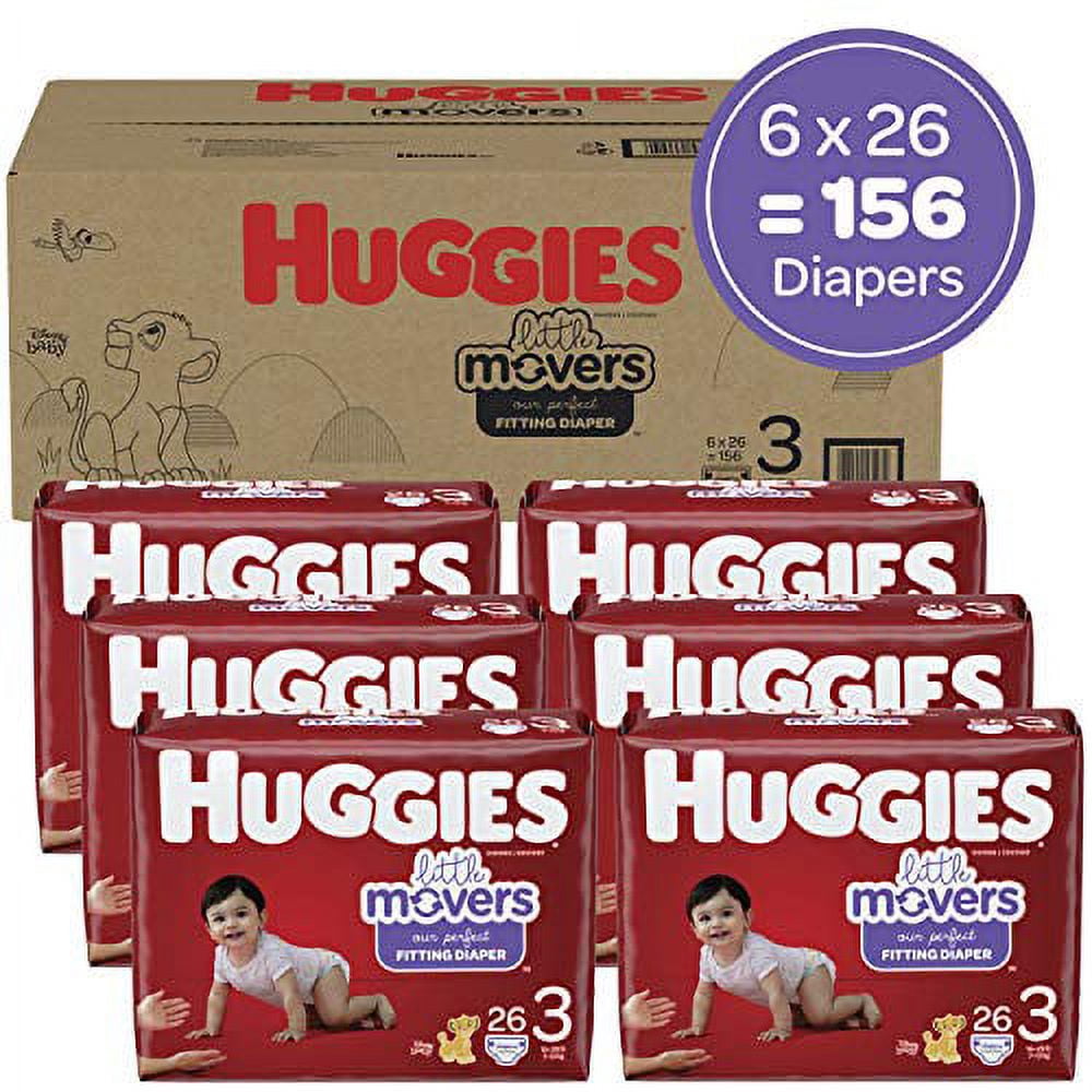 Baby Diapers Size 3, 156 Ct, Huggies Little Movers