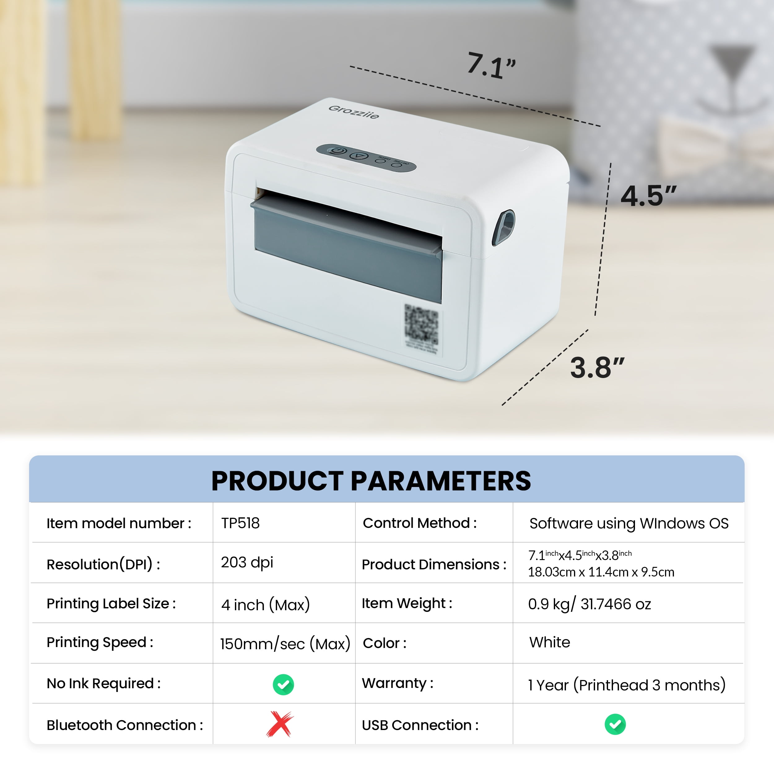 Grozziie Thermal Label Printer | USB Portable 4x6 Thermal Label Printer for Shipping Package, Small Business, Warehouse, Delivery Company - Only Windows Supported