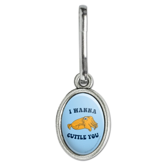 I Wanna Cuttle You Want to Cuddle Fish Funny Humor Antiqued Oval Charm Clothes Purse Suitcase Backpack Zipper Pull Aid