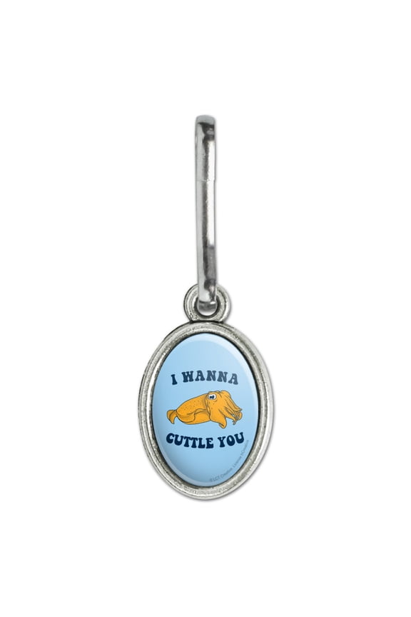 I Wanna Cuttle You Want to Cuddle Fish Funny Humor Antiqued Oval Charm Clothes Purse Suitcase Backpack Zipper Pull Aid