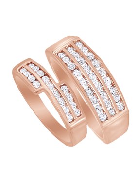 His Hers Sets Product Image White Natural Diamond His And Hers Wedding Band Ring Set In 14k Rose Gold 1 13