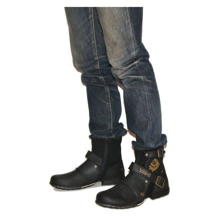 Moto Boots for Men Ankle Motorcycle Boots Fashion Zipper-up