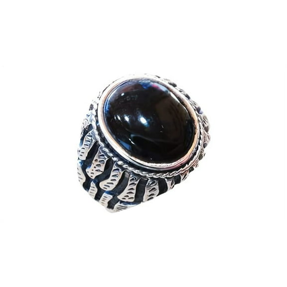 Black Onyx Mans Ring, Natural Black Onyx, December Birthstone, Silver Jewelry, 925 Silver Ring, Birthday Gift, Heavy Mens Ring, Arabic Design, Ottoman Style Ring, Christmas, Turkey Mens Signet Ring