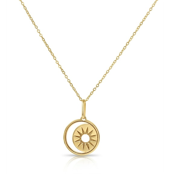 Tilo Jewelry 14K Yellow Gold Star & Crescent Medallion Pendant Charm Necklace for Women & Unisex | 18 Inch Cable Chain