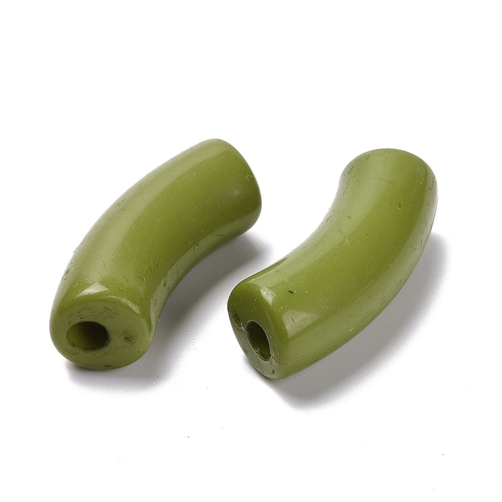 500 g Opaque Acrylic Beads Curved Tube Olive Drab 34.5x13x11mm Hole: 3.5mm 155pcs/500g