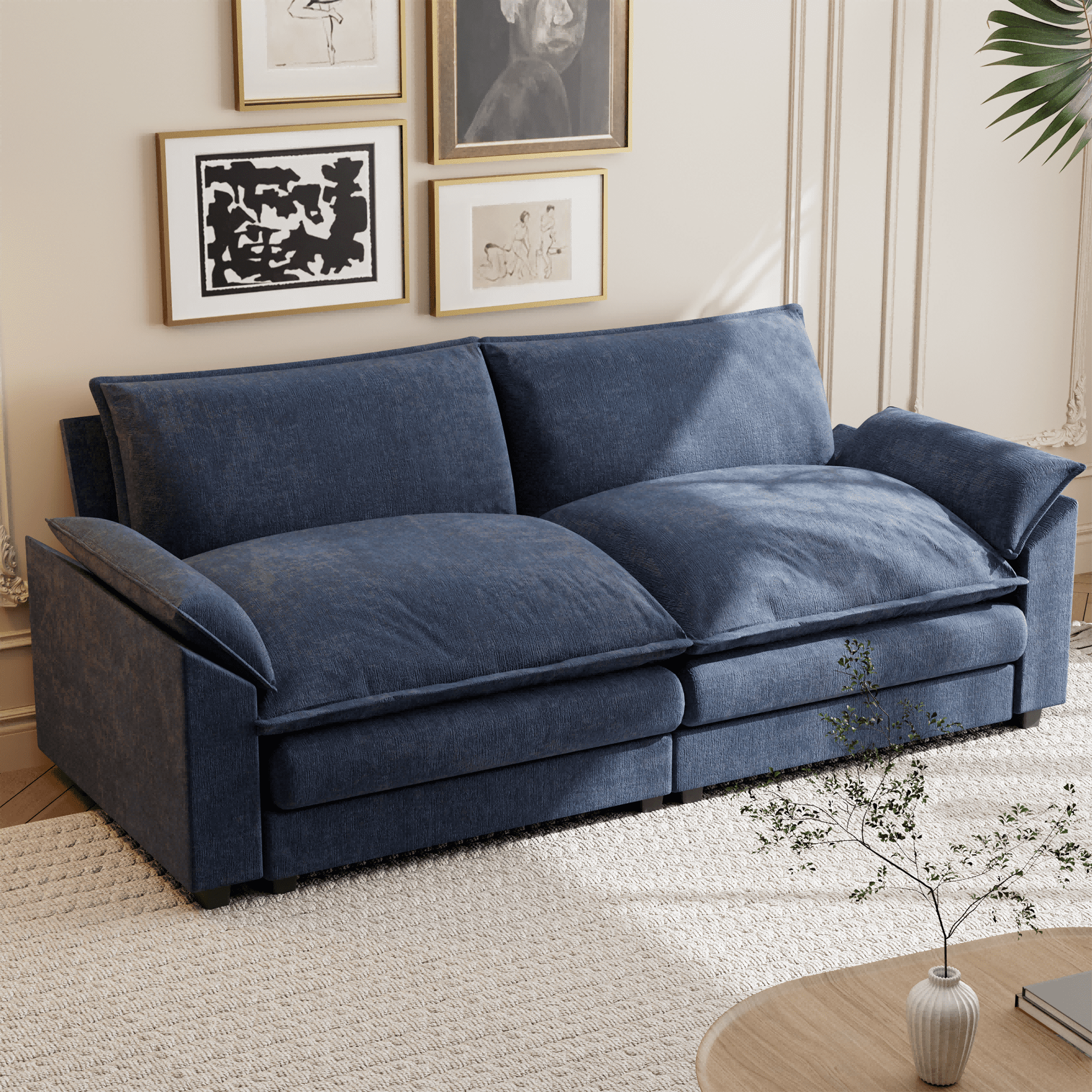 Homall Modern Softened Arms Loveseat, Blue