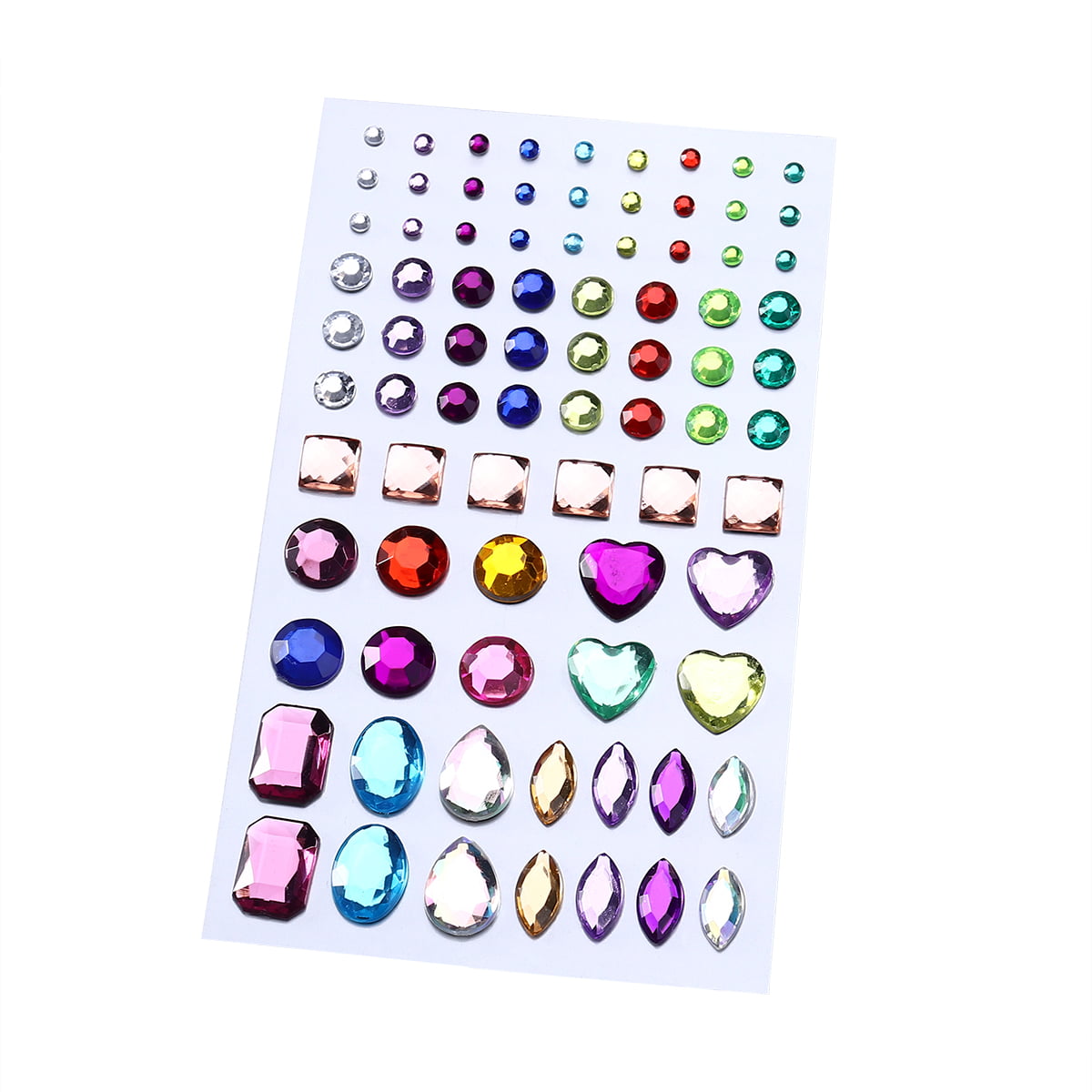 Self-adhesive Acrylic Crystal Rhinestone Jewels Gems Sticker Sheets  Assorted Colors Various Shapes (Multicolor Type 2)