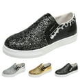 thumbnail image 5 of EczUOHAO Chaussures pour Femmes Mode Printemps et Été Chaussures Décontractées pour Femmes Semelle Plate Bout Rond Imprimé Léopard Motif Cuir à Paillettes Confortables à Enfiler, Or, 5 of 5
