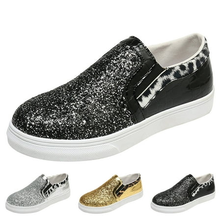 

Cathalem Fashion Spring And Summer Women Casual Shoes Flat Bottom Round Toe Leopard Print Sequin Casual Women Shoes for Work Black 6.5