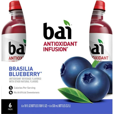 Bai Flavored Water, Brasilia Blueberry, Antioxidant Infused Drinks, 18 Fluid Ounce Bottles, 6