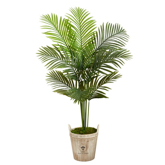 Nearly Natural 5ft Paradise Palm Artificial Tree in Farmhouse Planter in Green
