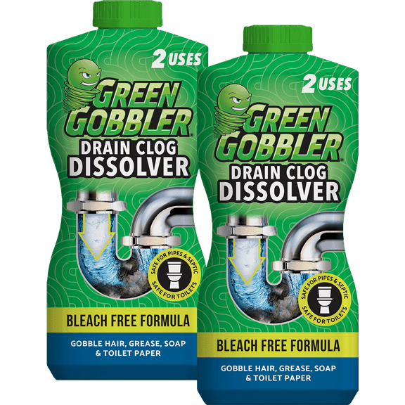 Green Gobbler Drain Clog Remover, Unscented, 15.5 Fluid Ounce, 2 Count, 2 Pack