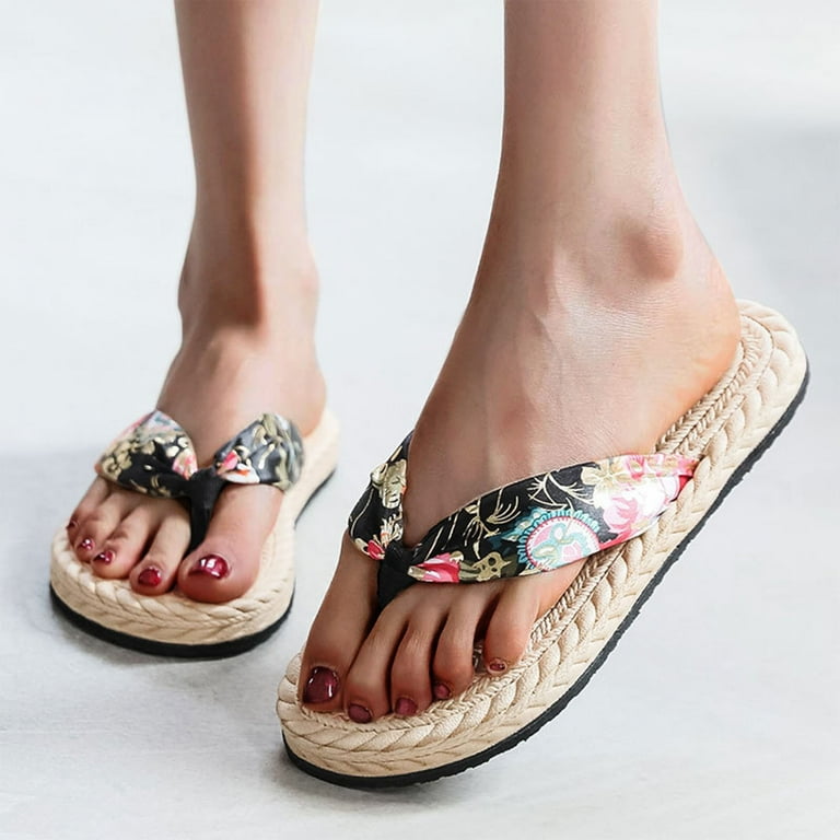 JDEFEG Women Flip Flops Size 9 Bohemian Cloth Summer and Sandals