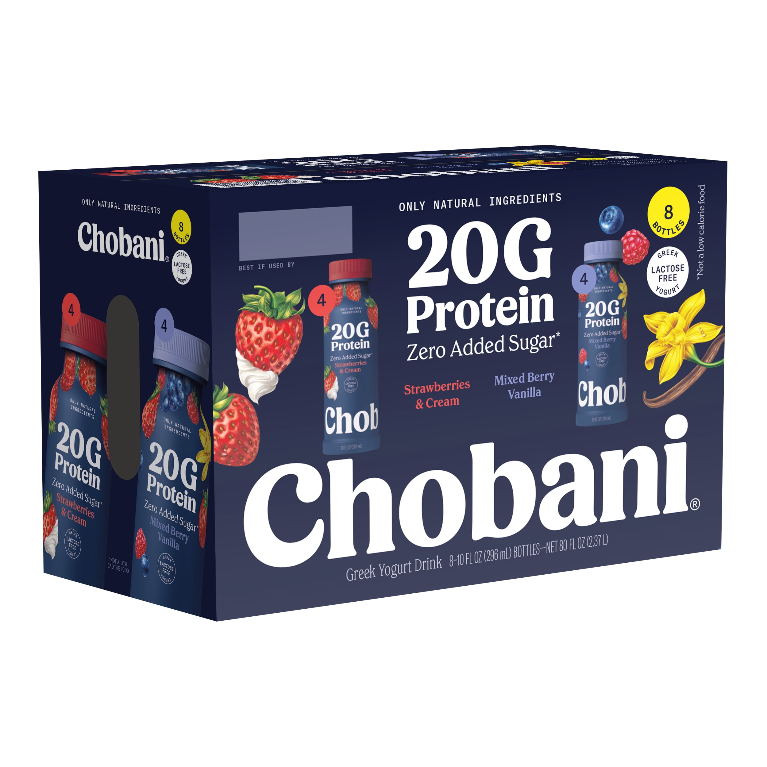 Chobani 20G Protein Low-Fat Greek Yogurt Drink, Family Variety, 10 fl oz Bottle, 8 Pack