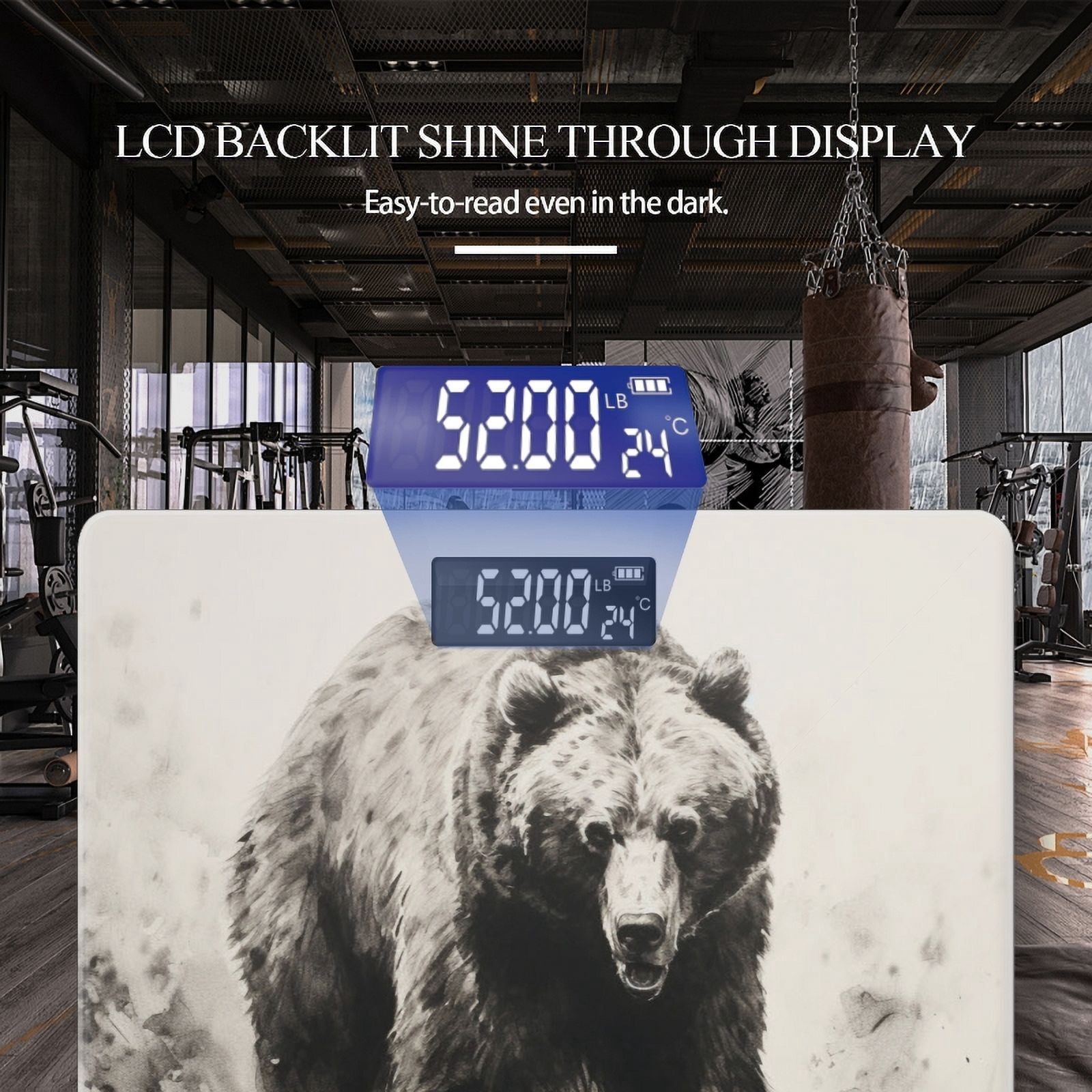 High Precision Body Weight Scale Smart Bathroom Scales with Large LCD Display(400lbs),Decorative for Bedroom-Vintage Style Wild Animal Bear Hand Drawing