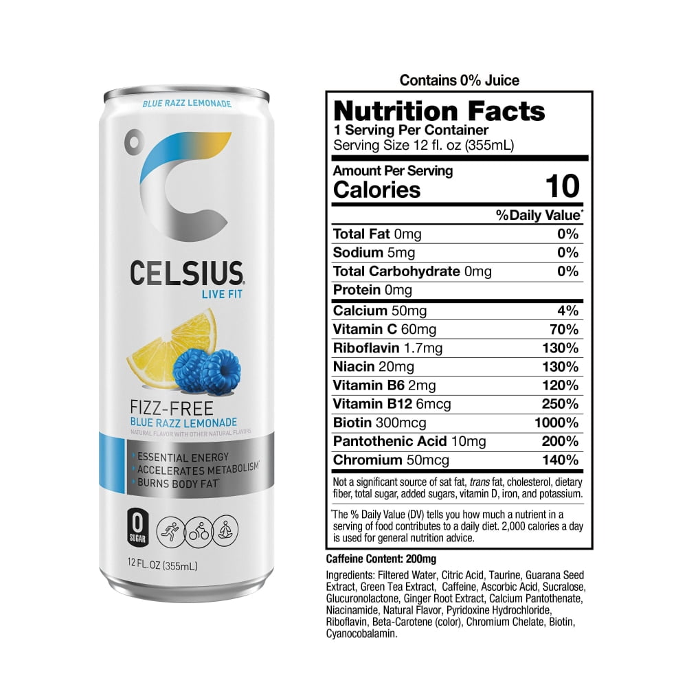 CELSIUS Fizz Free Blue Razz Lemonade Energy Drink Can 12 fl oz - 3 count