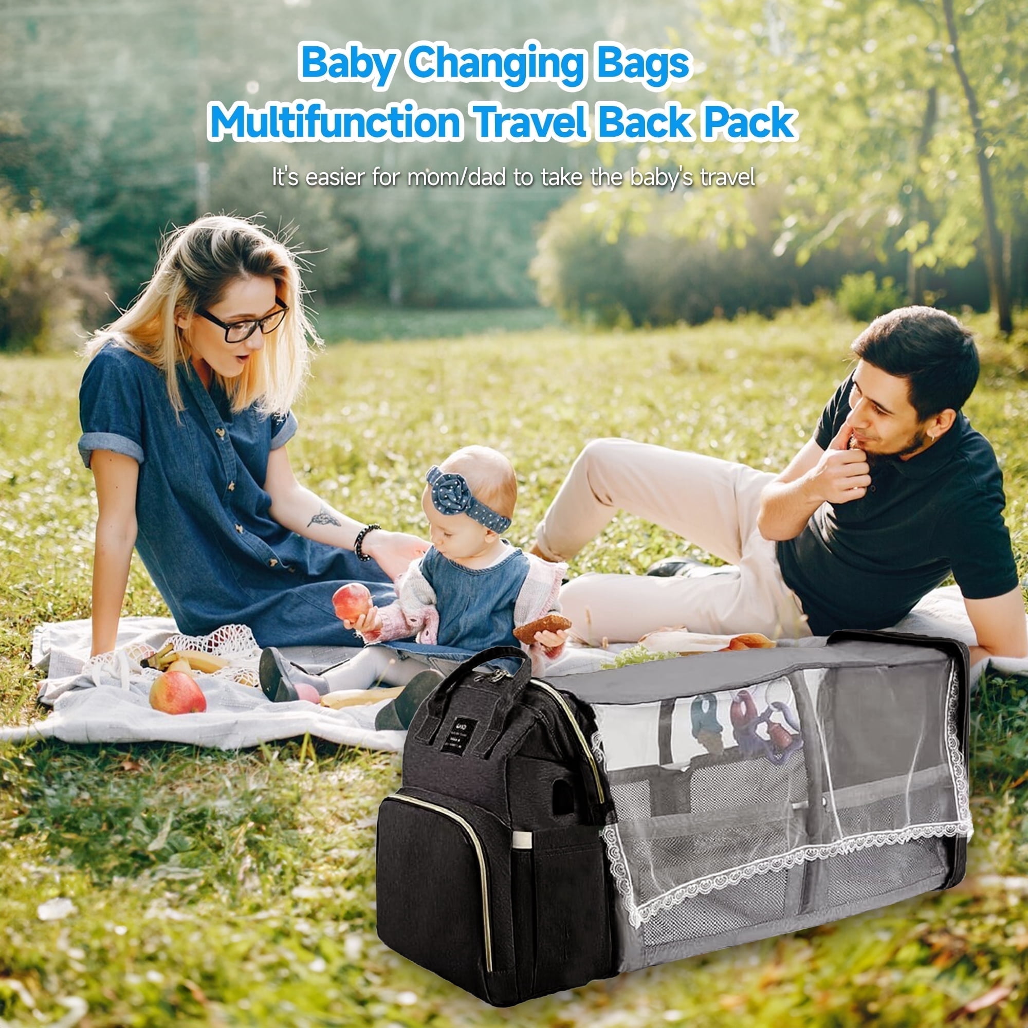 Anoak Baby Diaper Bag Backpack with Changing Station, Large Capacity Baby Bag, Waterproof Travel Backpack with USB Charging Port, Stroller Straps , Baby Shower Gifts