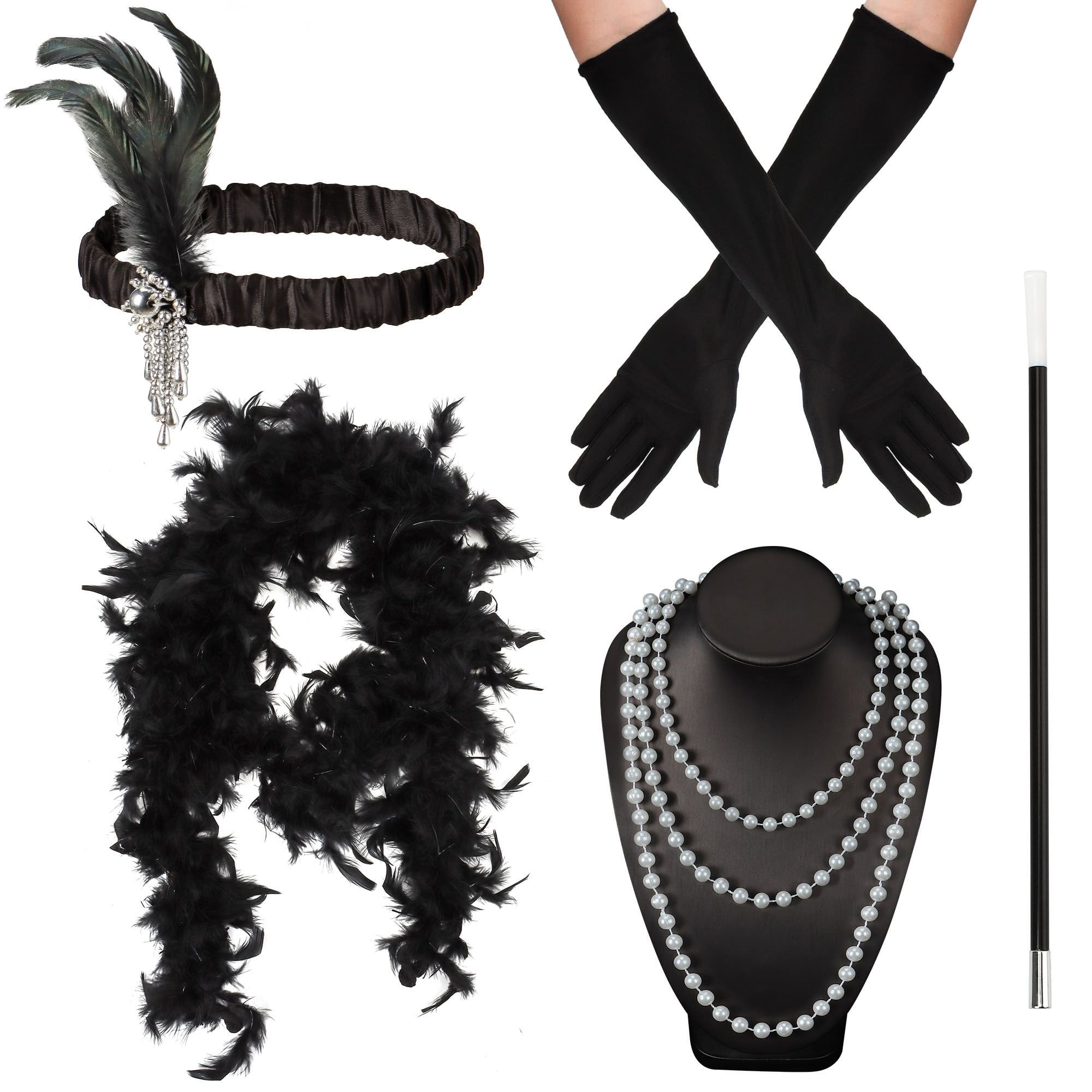 BUBABOX 5 Pack 1920s Flapper Accessories Set for Women Girl,1920s Women