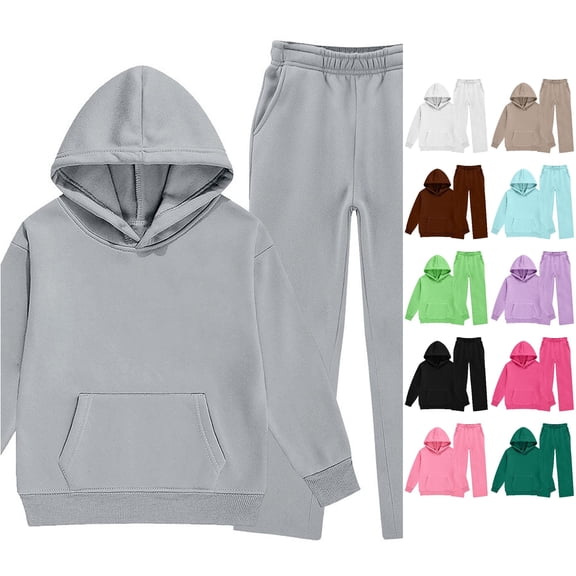 LIIPEE Autumn Winter Outfit Sets For Girls Solid Color Long Sleeve Pullover Hoodies And Sweatpants 2 Piece Set Kids Casual Comfortable Cute Outfits,6-7 Years