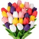 thumbnail image 1 of 10 tulipanes artificiales de tacto real, flores falsas a granel para el Día de la Madre, el hogar, la oficina, centros de mesa, interiores y exteriores, decoraciones de primavera y Pascua., 1 of 6