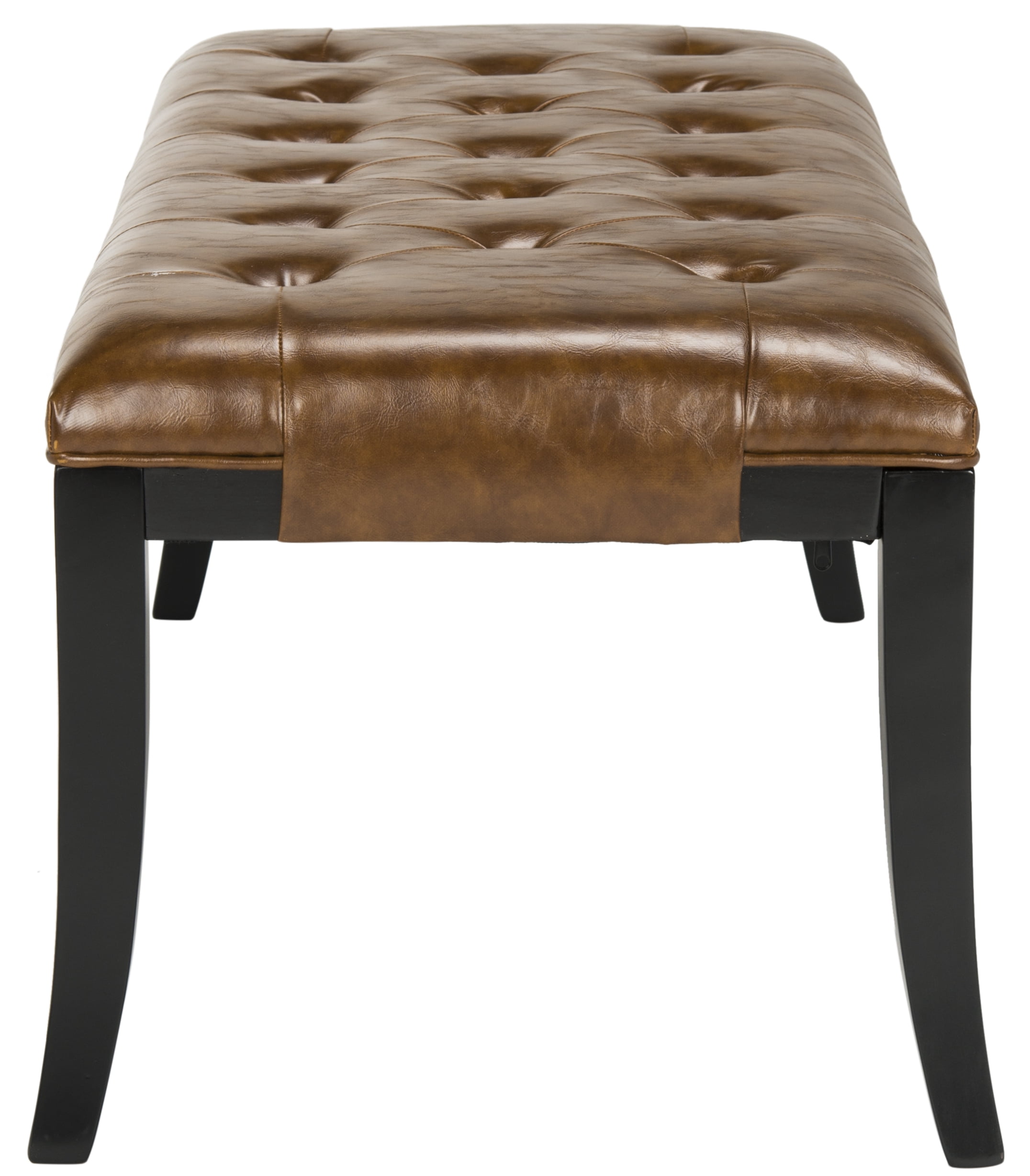 SAFAVIEH Tyler Rustic Curved Leather Tufted Bench, Saddle