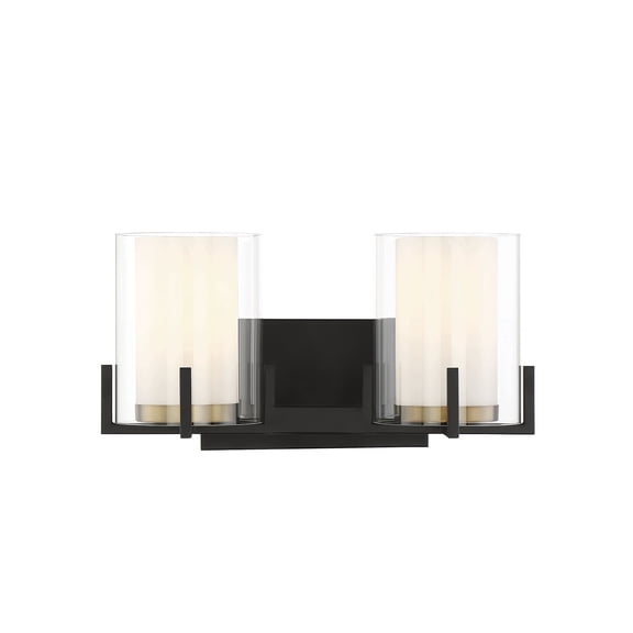 Eaton 2-Light Bathroom Vanity Light in Matte Black with Warm Brass Accents