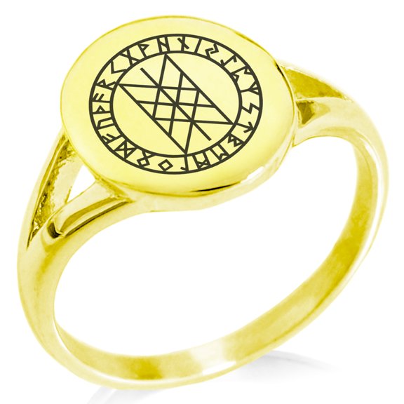 Stainless Steel Vegvisir Web of Wyrd Skuld’s Net Viking Minimalist Oval Top Polished Statement Signet Ring