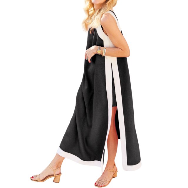 Conjunto de 2 piezas maxi vestido con pantalones cortos en bloques de color bohemio, sin mangas