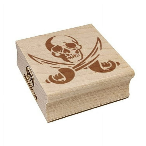 Pirate Skull and Swords Jolly Roger Square Rubber Stamp Stamping Scrapbooking Crafting - Small 1.25in
